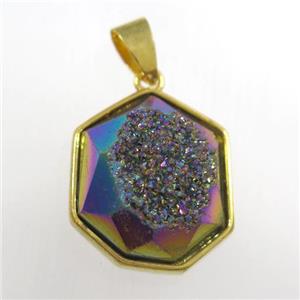 rainbow Druzy Agate polygon pendant, approx 15-18mm [GM11457]