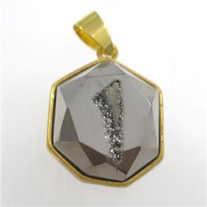 silver Druzy Agate polygon pendant, approx 15-18mm [GM11458]