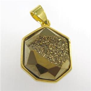 gold Druzy Agate polygon pendant, approx 15-18mm [GM11459]
