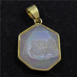 white AB-color Druzy Agate polygon pendant, approx 15-18mm [GM11461]