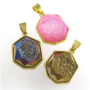 mixed Druzy Agate polygon pendant, approx 15-18mm [GM11462]