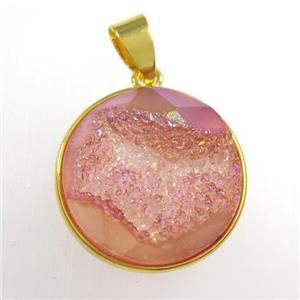 red Druzy Agate circle pendant, approx 18mm dia [GM11463]