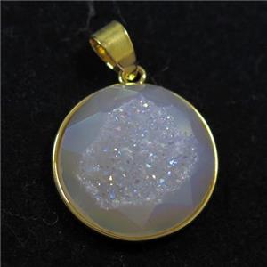 white AB-color Druzy Agate circle pendant, approx 18mm dia [GM11473]