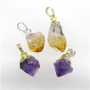 amethyst and citrin nugget pendants, teardrop, approx 10-15mm [GM11485]