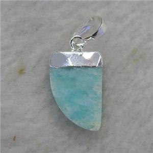 Amazonite pendant, horn, silver plated, approx 10-16mm [GM11490]