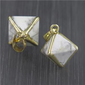 white howlite tuquoise pendant, gold plated, approx 14x14mm [GM11498]
