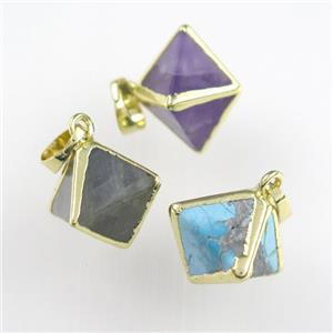 mix gemstone pendant, starball,gold plated, approx 14x14mm [GM11501]