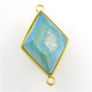 peacock blue Druzy Agate rhombus connector, approx 16-22mm [GM11502]