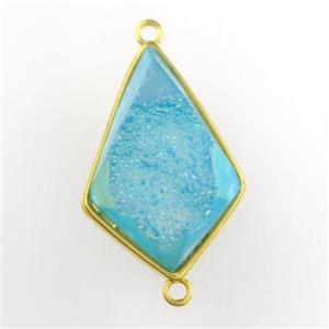 peacock blue Druzy Agate teardrop connector, approx 16-25mm [GM11512]