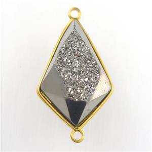 silver Druzy Agate teardrop connector, approx 16-25mm [GM11517]