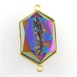 rainbow Druzy Agate polygon connector, approx 15-23mm [GM11527]