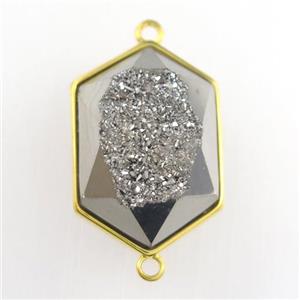 silver Druzy Agate polygon connector, approx 15-23mm [GM11528]