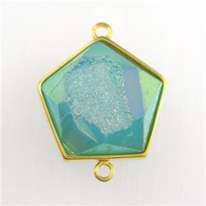 peacock green Druzy Agate polygon connector, approx 12-17mm [GM11533]