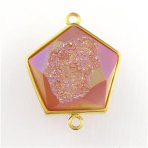 orange Druzy Agate polygon connector, approx 12-17mm [GM11534]