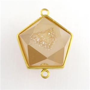 gold champagne Druzy Agate polygon connector, approx 12-17mm [GM11535]