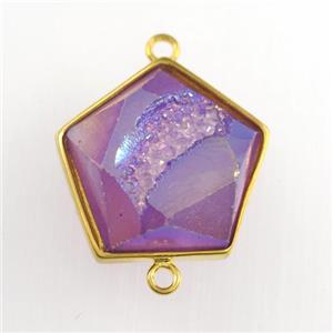 purple Druzy Agate polygon connector, approx 12-17mm [GM11536]