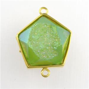 green Druzy Agate polygon connector, approx 12-17mm [GM11537]