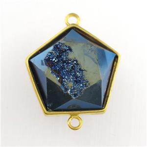 blue Druzy Agate polygon connector, approx 12-17mm [GM11538]