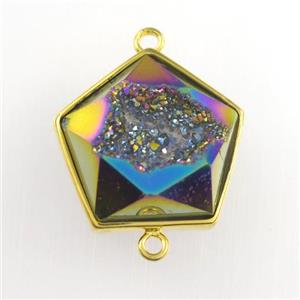 rainbow Druzy Agate polygon connector, approx 12-17mm [GM11539]