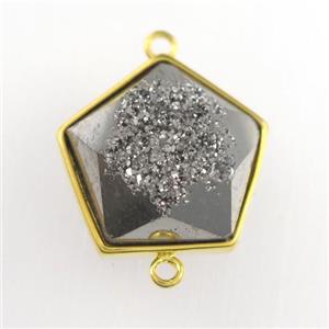 silver Druzy Agate polygon connector, approx 12-17mm [GM11540]