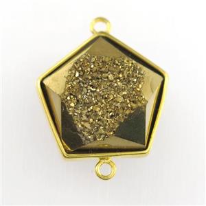 golden Druzy Agate polygon connector, approx 12-17mm [GM11541]