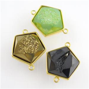 mixed color Druzy Agate polygon connector, approx 12-17mm [GM11544]