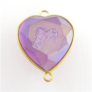 purple Druzy Agate heart connector, approx 18-20mm [GM11570]