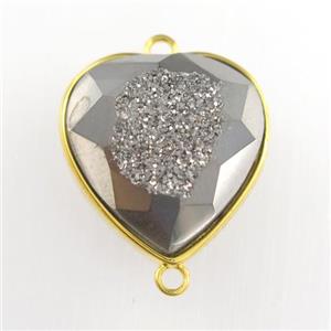 silver Druzy Agate heart connector, approx 18-20mm [GM11573]