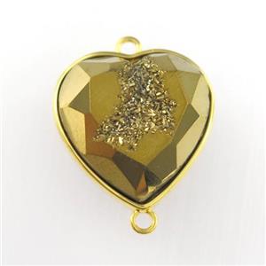 golden Druzy Agate heart connector, approx 18-20mm [GM11574]