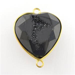 black Druzy Agate heart connector, approx 18-20mm [GM11575]