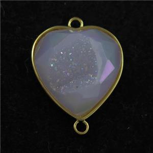white AB-color Druzy Agate heart connector, approx 18-20mm [GM11576]
