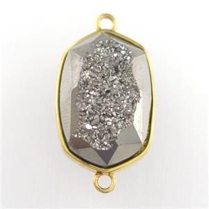 silver Druzy Agate oval connector, approx 14-20mm [GM11586]