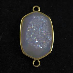 white AB-color Druzy Agate oval connector, approx 14-20mm [GM11589]