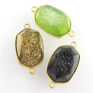 mixed color Druzy Agate oval connector, approx 14-20mm [GM11590]