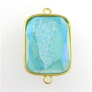 peacock green Druzy Agate rectangle connector, approx 16-20mm [GM11602]