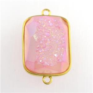 pink Druzy Agate rectangle connector, approx 16-20mm [GM11603]