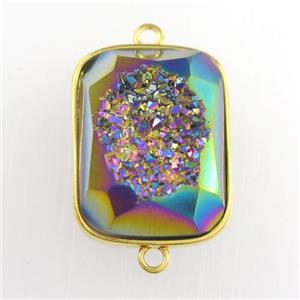 rainbow Druzy Agate rectangle connector, approx 16-20mm [GM11607]