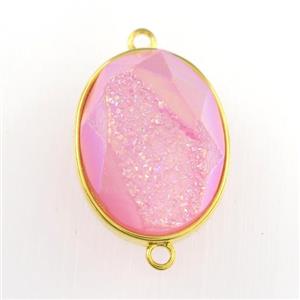 pink Druzy Agate oval connector, approx 15-20mm [GM11614]