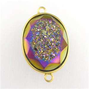 rainbow Druzy Agate oval connector, approx 15-20mm [GM11618]