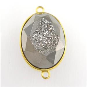 silver Druzy Agate oval connector, approx 15-20mm [GM11619]