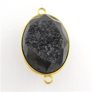 black Druzy Agate oval connector, approx 15-20mm [GM11621]
