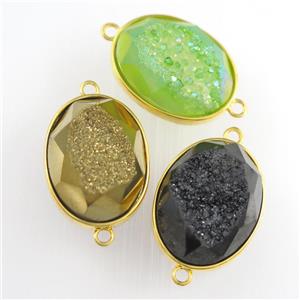 mixed color Druzy Agate oval connector, approx 15-20mm [GM11623]