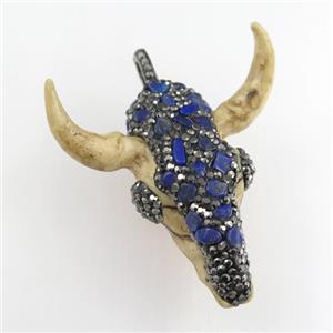 resin bullhead pendant paved rhinestone with lapis, approx 45-50mm [GM11627]