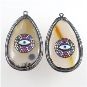 agate teardrop pendant, black plated, approx 25-40mm [GM11631]