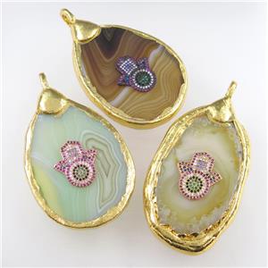 mixed color Agate pendant, freeform gold plated, approx 40-60mm [GM11634]