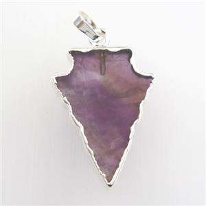 purple Amethyst pendant, arrowhead, silver plated, approx 15-20mm [GM11642-S]