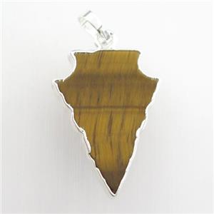 natural yellow Tiger eye stone pendant, arrowhead, silver plated, approx 18-25mm [GM11643-M]
