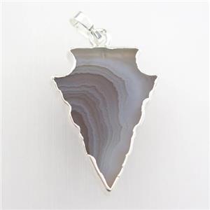 Botswana Agate pendant, arrowhead, silver plated, approx 18-30mm [GM11644-L]