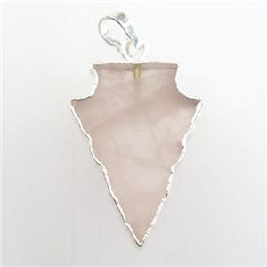 Rose Quartz pendant, arrowhead, silver plated, approx 15-20mm [GM11645-S]
