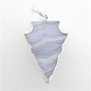 Blue Lace Agate pendant, arrowhead, silver plated, approx 18-25mm [GM11648-M]
